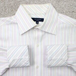 Ted Baker London Shirt Mens 15, 32/33 White/Blue/Purple 100% Cotton L/S Button